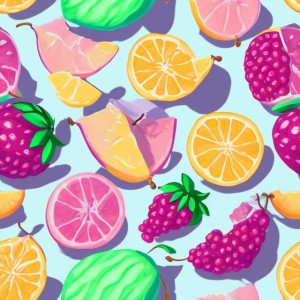 Pastel fruits flat illustration, trending on artstation, base color, albedo, detailed, 4k
