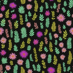 Black background with colorful pattern of plants and flowers, trending on artstation, base color, albedo, detailed, 4k