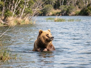 Bear on body of water, photo