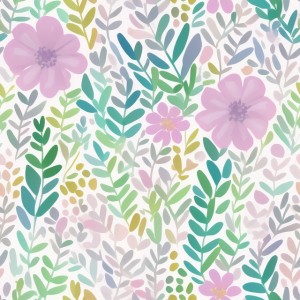 Pastel background with colorful pattern of plants and flowers, trending on artstation, base color, albedo, detailed, 4k