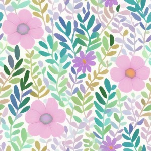 Pastel background with colorful pattern of plants and flowers, trending on artstation, base color, albedo, detailed, 4k