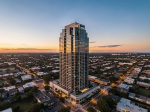 Aerial photography of high rise building under horizon, photo