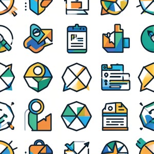 Geometric vector icons, seamless pattern