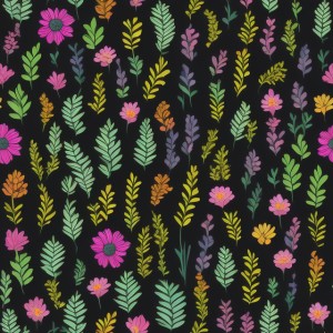 Black background with colorful pattern of plants and flowers, trending on artstation, base color, albedo, detailed, 4k