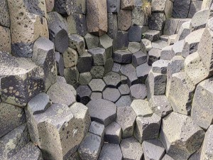 Interlocking hexagonal basalt columns, photo
