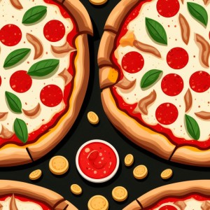 Pizza illustration design texture, trending on artstation, base color, albedo, detailed, 4k