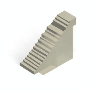 3D isometric low-poly stone staircase ascending into mist, white background, flat shading