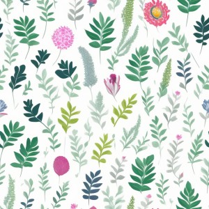 White background with colorful pattern of plants and flowers, trending on artstation, base color, albedo, detailed, 4k