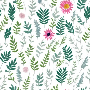 White background with colorful pattern of plants and flowers, trending on artstation, base color, albedo, detailed, 4k