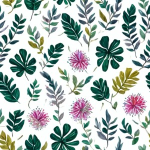 White background with colorful pattern of plants and flowers, trending on artstation, base color, albedo, detailed, 4k