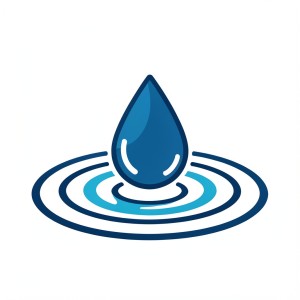 Vector style icon of a single droplet merging with water surface, ripple effect, photo